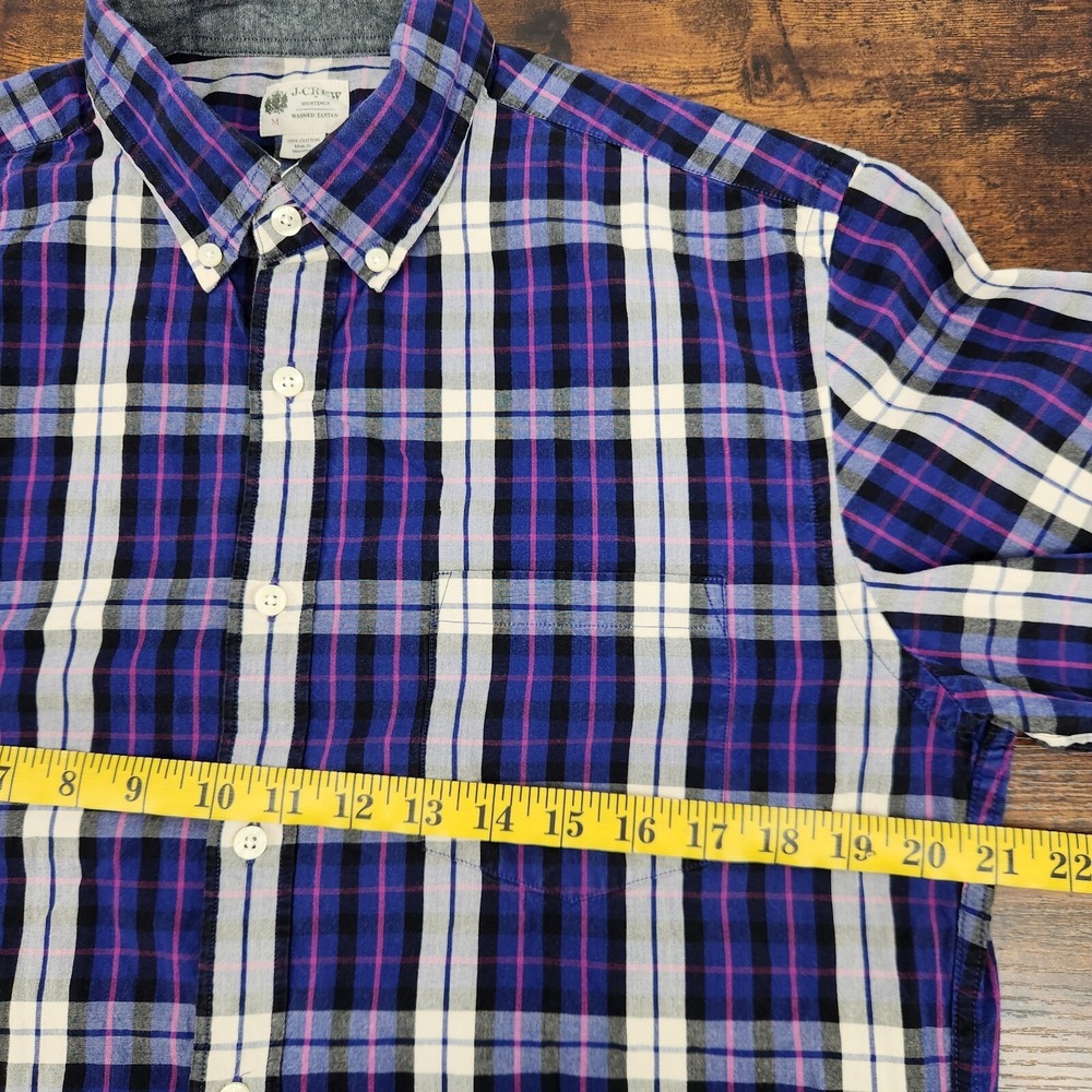 J.Crew Mens Long Sleeve Button Down Washed Tartan Purple Pink White Plaid Medium - Picture 6 of 8